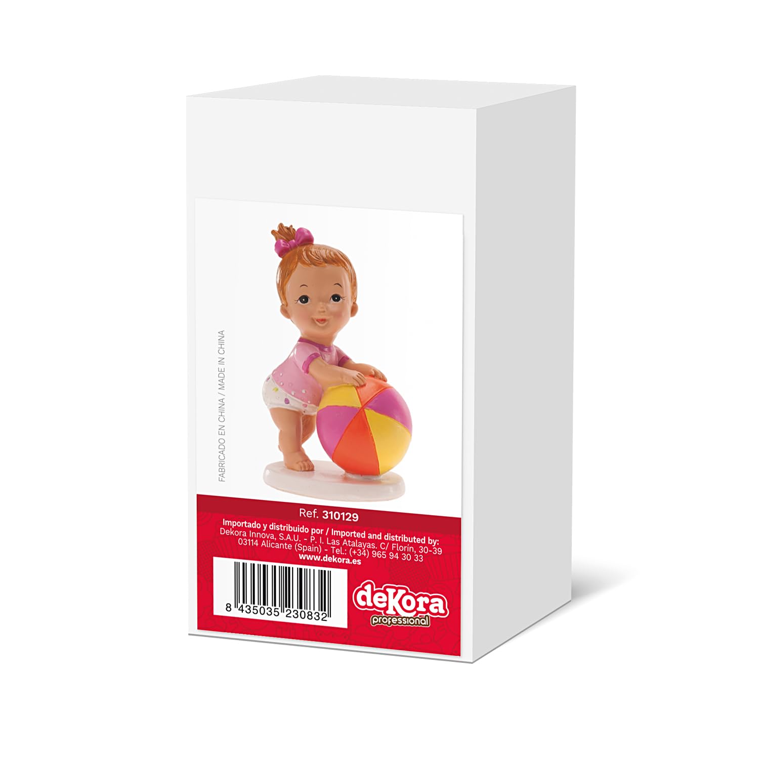 dekora – Décoration Baptême Fille, Figurine en résine, Bébé avec une Balle, 11 x 7 cm, Décoration Gâteau Baptême, Design Original et Détaillé, Cake topper Apte au Contact Alimentaire