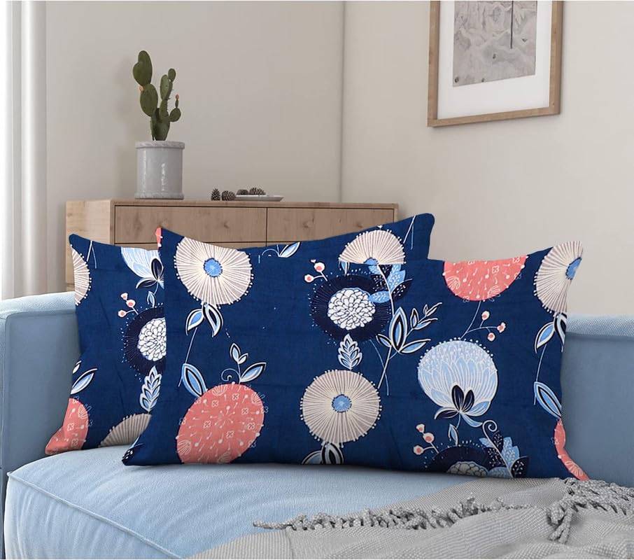 Image of la'amour 250 Tc Glace Cotton Super Soft Flat Double Bed Bedsheets with 2 Pillow Covers for Bed King Size (Size-90 X 100 Inch) (Blue and Pink)