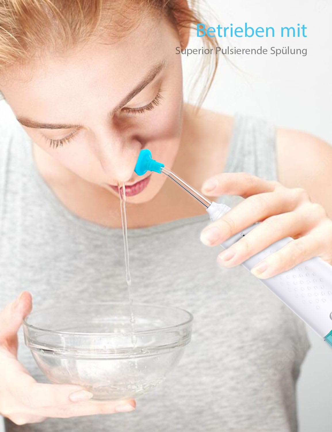 Nasales Bewässerungssystem, kabellose Nasenspülmaschine zur Linderung von Sinusbeschwerden und Nasenpflege, elektrische Neti-Kanne mit 6 Tipps und 40 Salzpäckchen