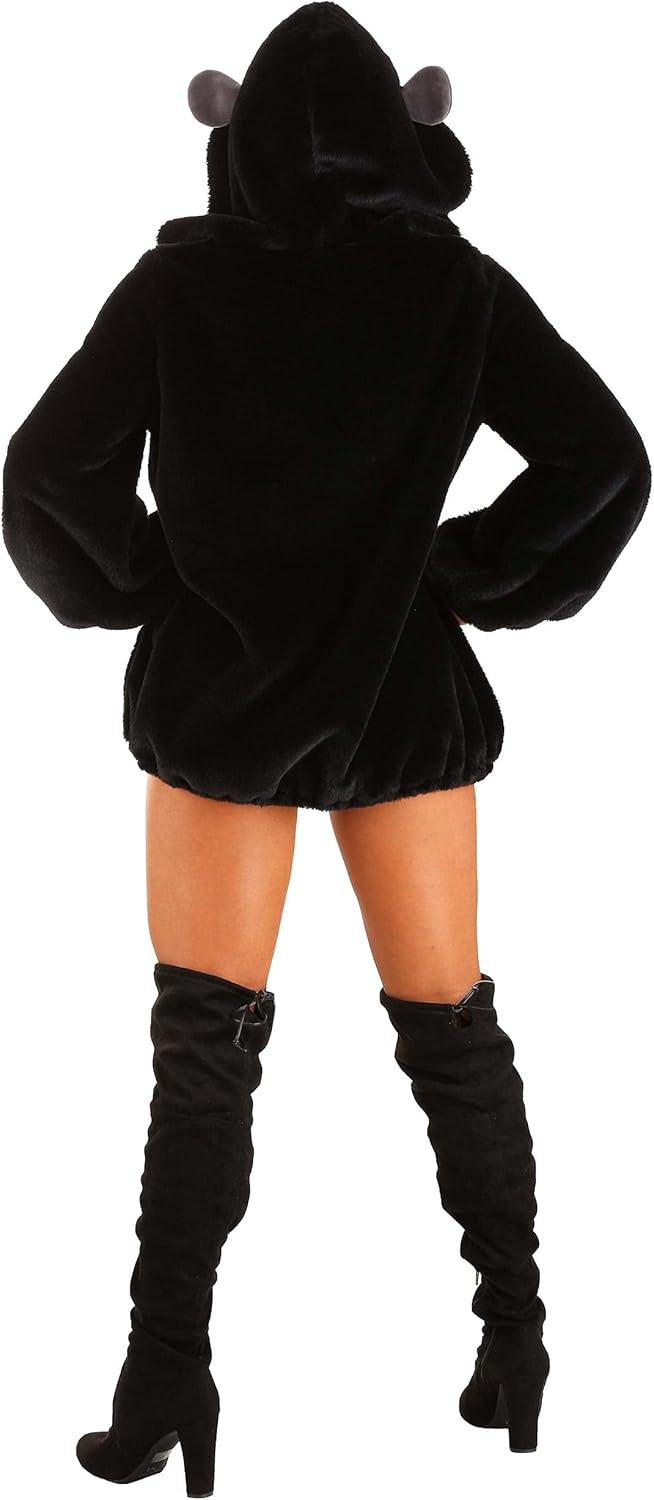 Women's Primate Gorilla Halloween Costume Faux Fur Dress, Banana Zipper Pull - Image 2