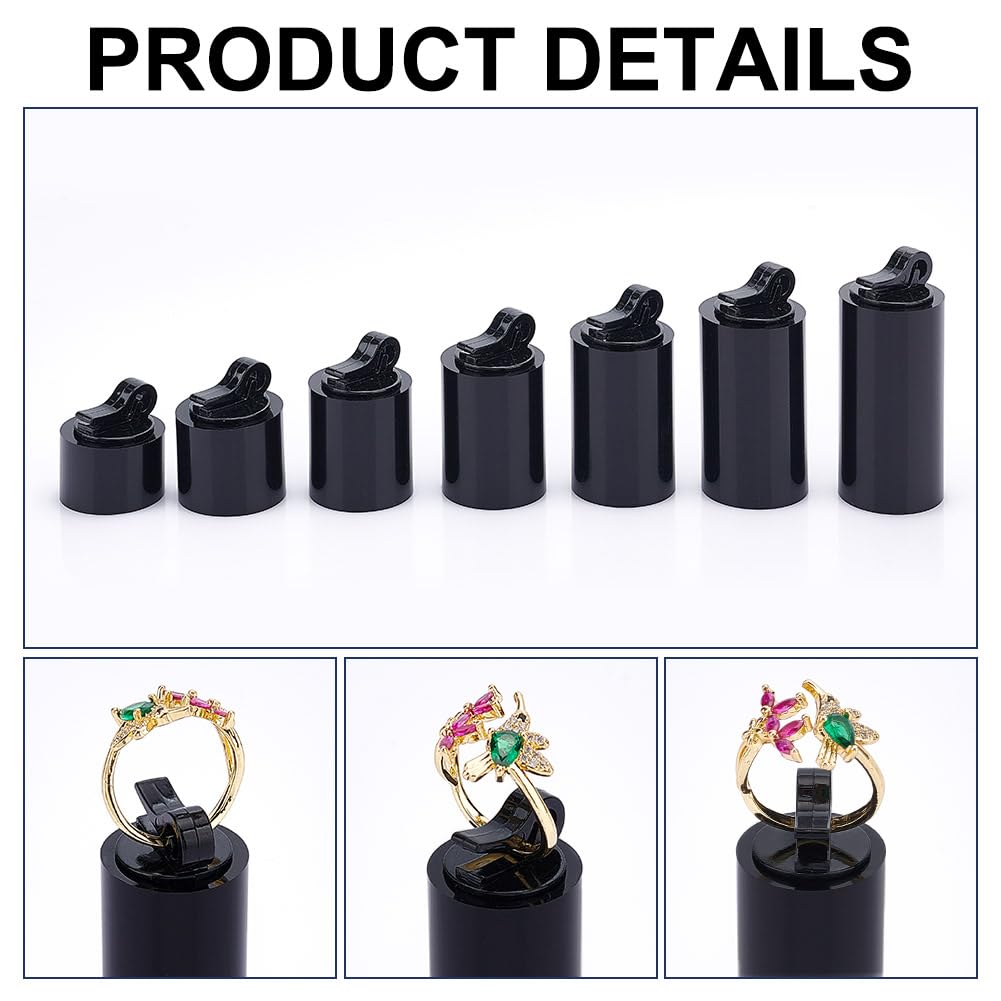 3Pcs Black Velvet Ring Display Stands - Multiple Height Column Holders For Jewelry Showcase