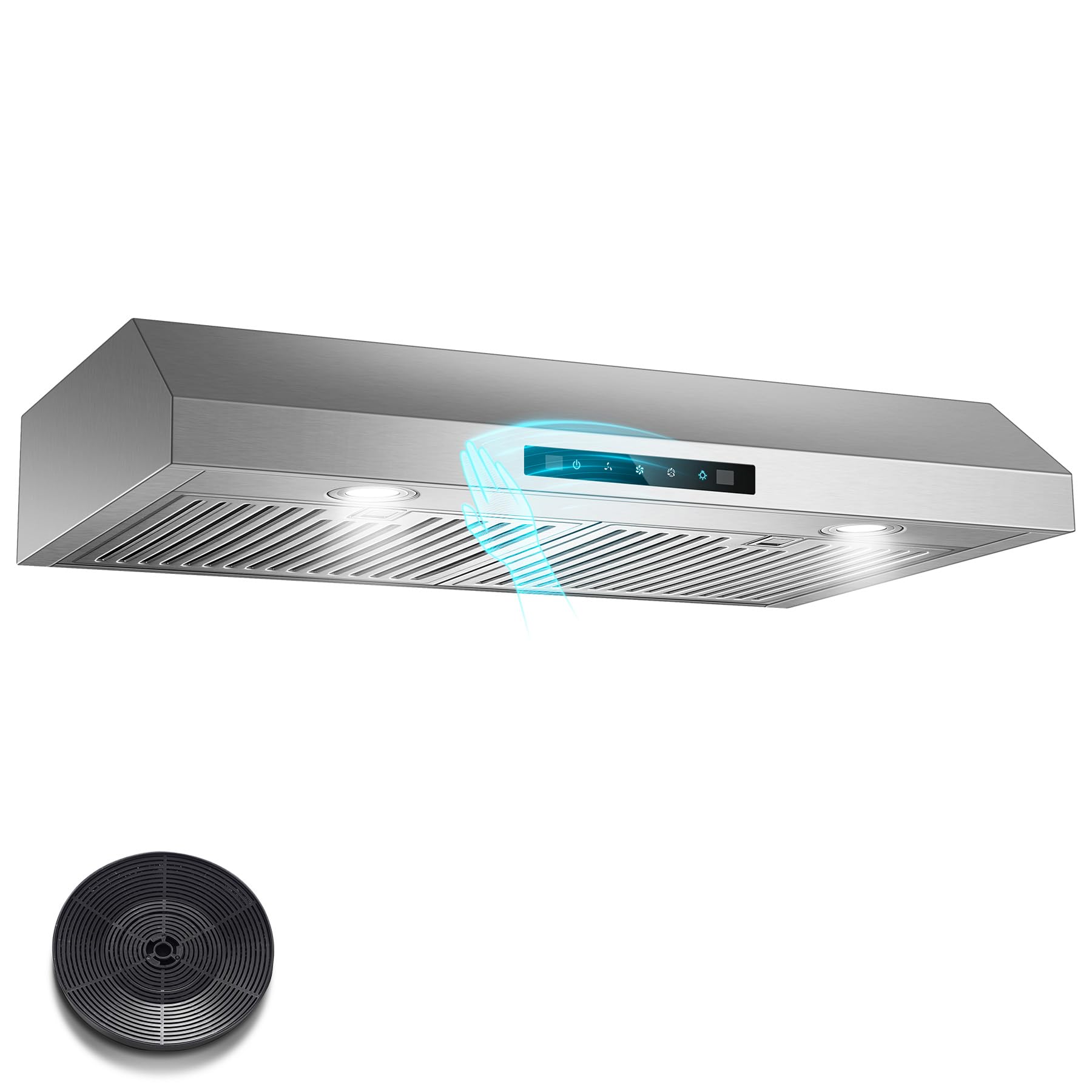 Range Hood 30 inch Under Cabinet, 800 CFM Stainless Steel Range Hood with Gesture and Touch Control, kitchen hood with Carbon Filter, 3 Fan Speed, Ducted/Ductless Convertible