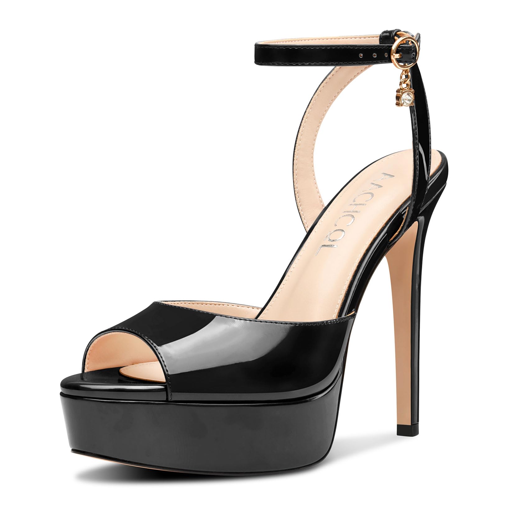 Aachcol Platform High Heel Sandals Peep Open Toe Stiletto Heels Ankle Strap Slingback Sexy Dress Shoes Wedding 5.1 Inches Heels