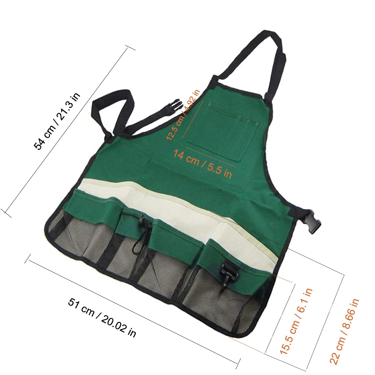 Tablier de jardinage avec poches, ceinture à outils de jardin en tissu Oxford imperméable réglable pour jardinier, menuiserie, femmes, hommes, travailleurs, Vert, 54 x 51cm