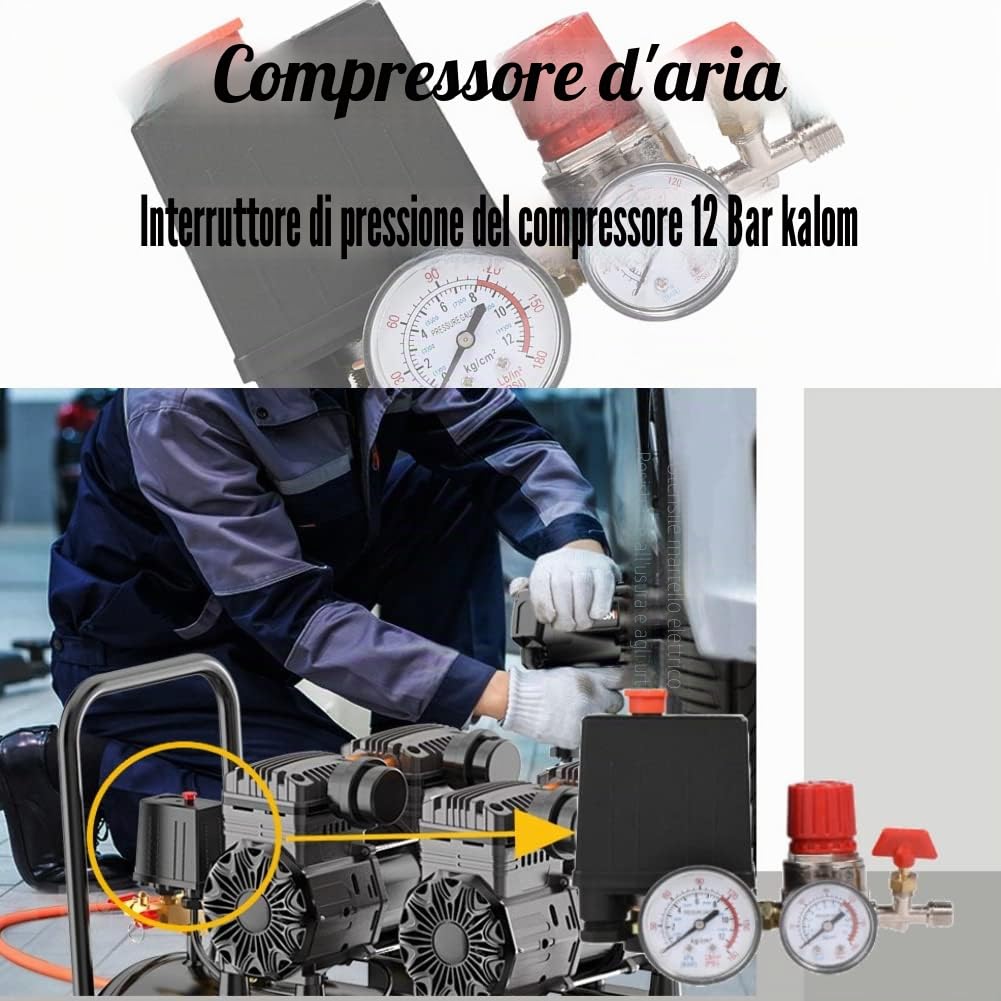 Pressostato Compressore Aria,Regolatore di Pressione del Compressore dell'Aria a 12 Bar, Pressione della Valvola di Controllo del Controller del Compressore dell'Aria con Mantelli