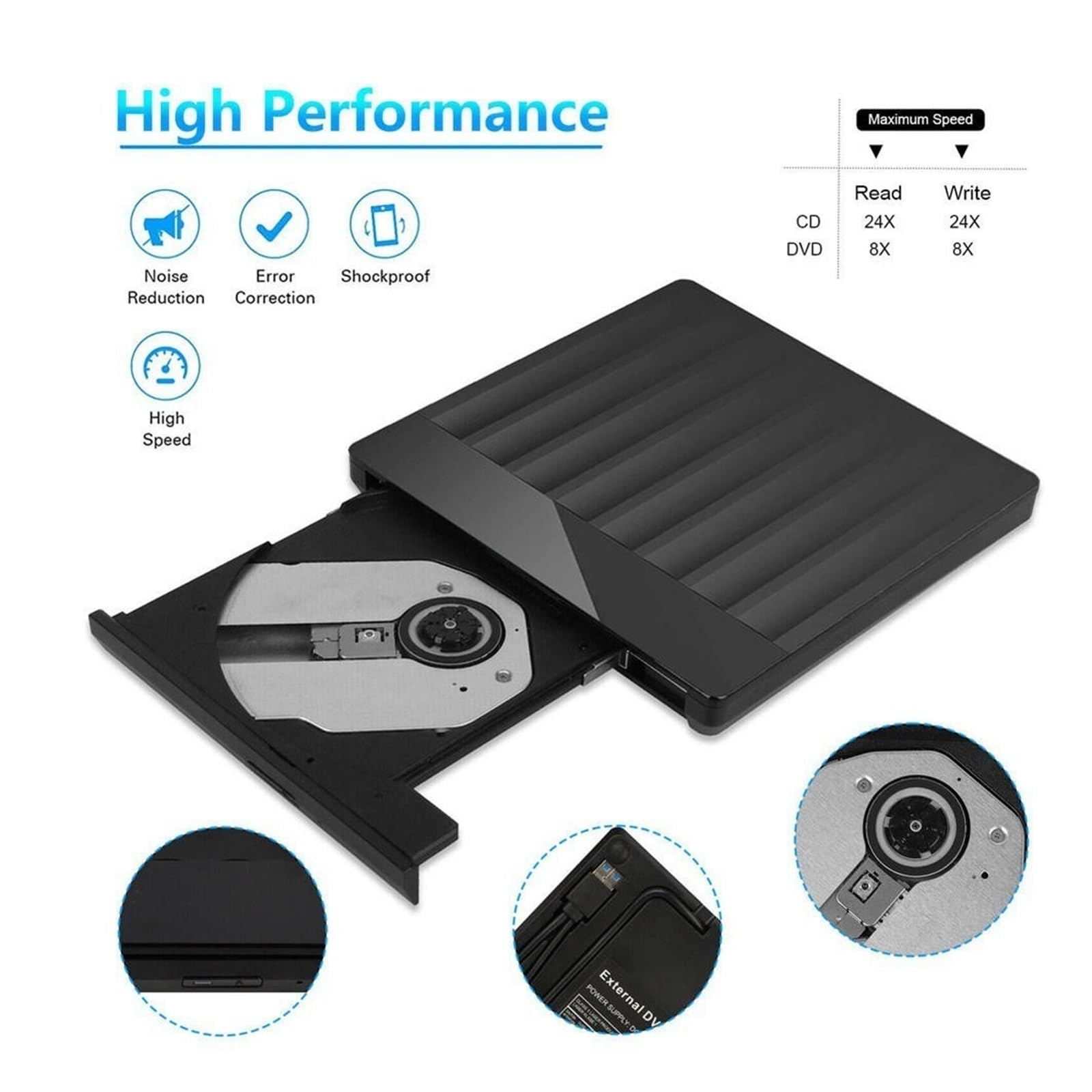 Zewnętrzna Nagrywarka DVD USB3.0+Typ C Czytnik/nagrywarka CD/DVD/Nagrywarka Odtwarzacz PC Uniwersalny Kompaktowy łatwy W UżYciu