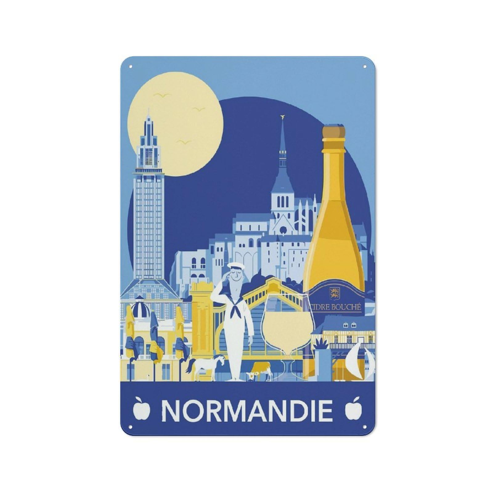 Junmoney Style-2 Normandie Travel Retro Tin Sign 30X20cm For Garage Wall, With Retro Styling For Interior Wall Displays