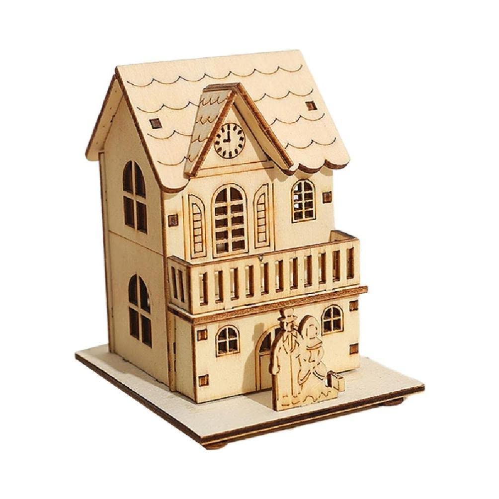 Oyrcvweuy Christmas Mini Glowing Wooden House, Led Light Ornament Church Elk Design for Home Village Farmhouse Decoration, Table Centerpieces Ornaments