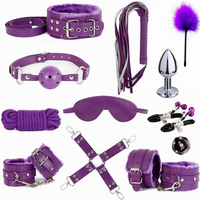 Set di 12 Accessori Multifunzionali in Pelle Viola per Il Cosplay, Adatto per Esercizi di Yoga E Sport di Coppia in Camera da Letto