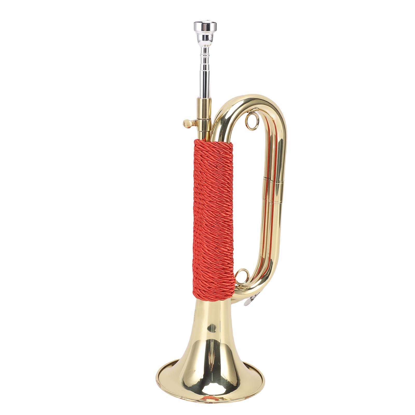 Signalhorn aus Messing, Vergoldete Kavallerie-Trompete mit Leuchtend Klarem Klang, Rotem Geflochtenem Griff, Signalhorn aus Aufbewahrungstasche, Ideal für Sommerlager und Schulband