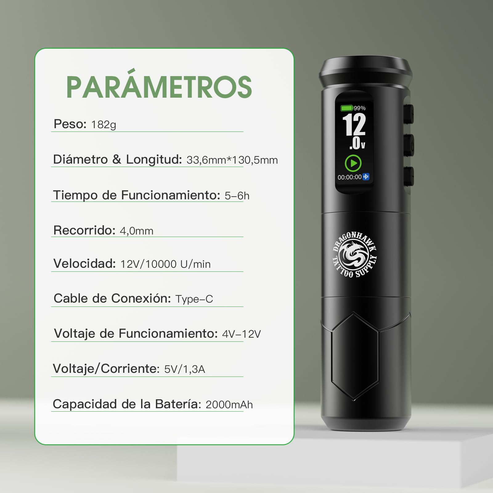 Dragonhawk A1 Pro Kit Máquina de Tatuaje Inalámbrica Rotativa 4.0mm Carrera Impresora de Stencil 20 Agujas para Principiantes