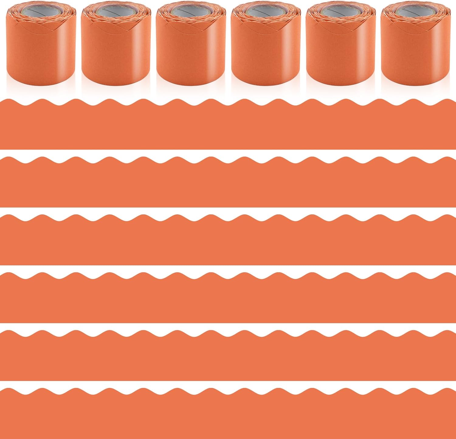 6 Rolls 196.8 Ft Fall Bulletin Board Borders - Autumn Thanksgiving Orange Classroom Borders for Scalloped Bulletin Board Trim - Teacher Borders for School, Office, Poster, Home & Party Decorations