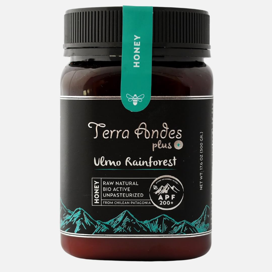 Ulmo Rainforest honey APF 200+ by Terra Andes Plus. Raw natural organic honey. Highest bioactive grade. Made in Chilean Patagonia. 100% pure. NON Gmo. Awarded worldwide. (17.6 oz)
