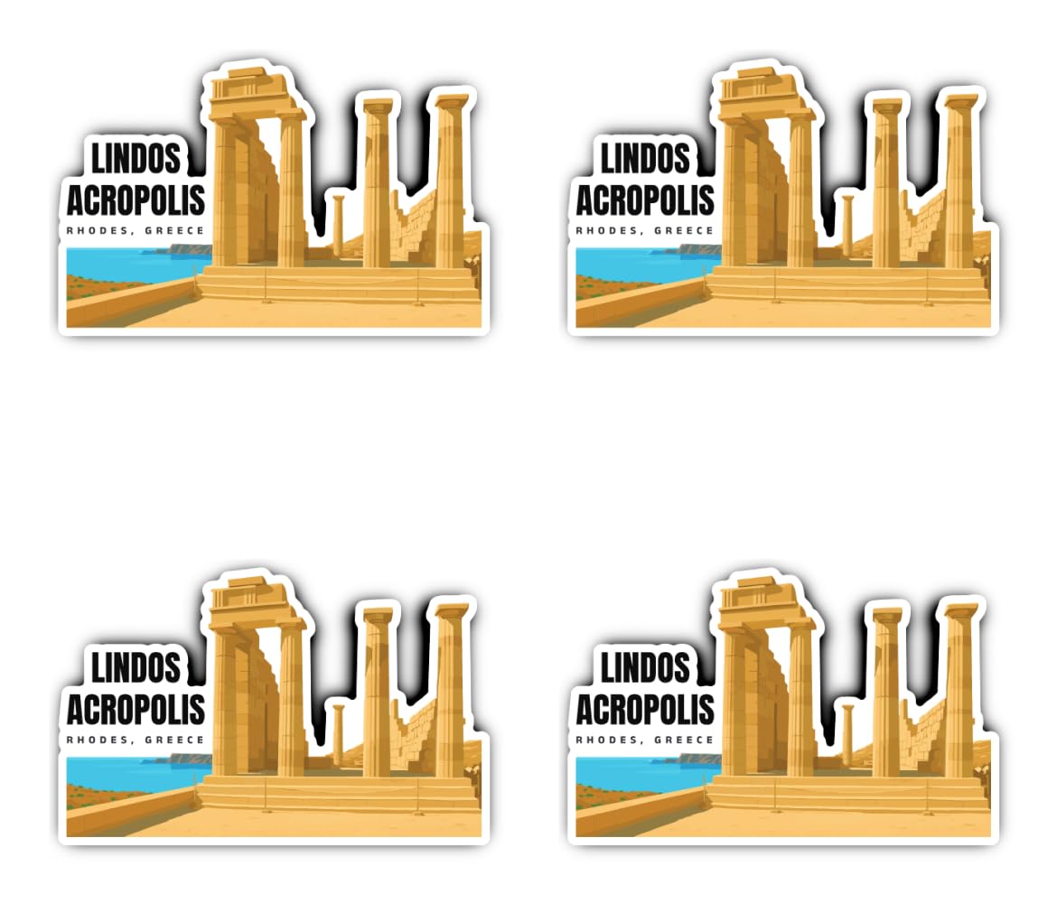 Havati Vibe Sticker. 4 X Lindos Acropolis Rhodes Greece Vinyl Sticker Travel Keepsake 75Mm
