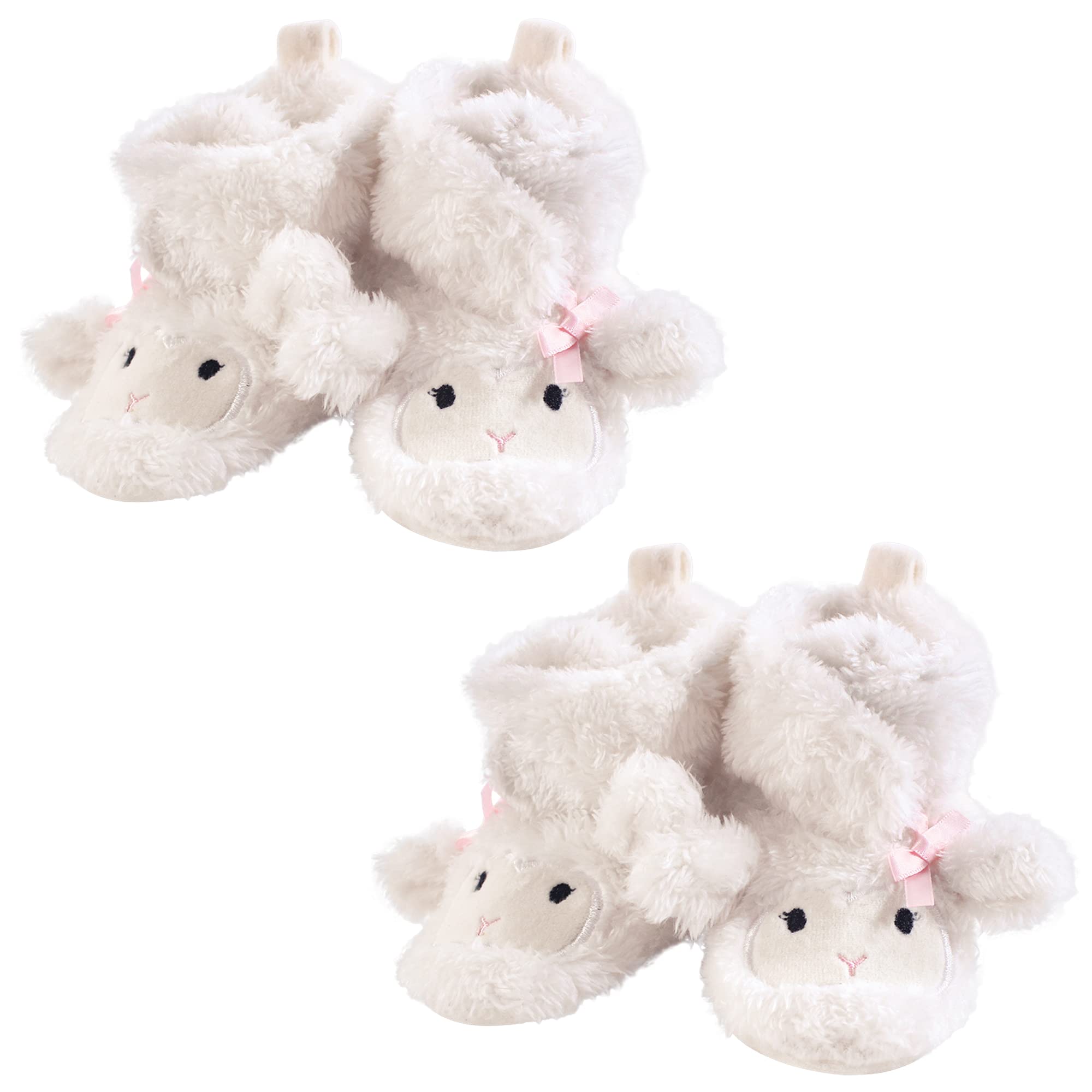 Hudson Baby Baby Cozy Fleece and Sherpa Booties Multi-Pack, Girl Lamb 2-Piece, 0-6 Months