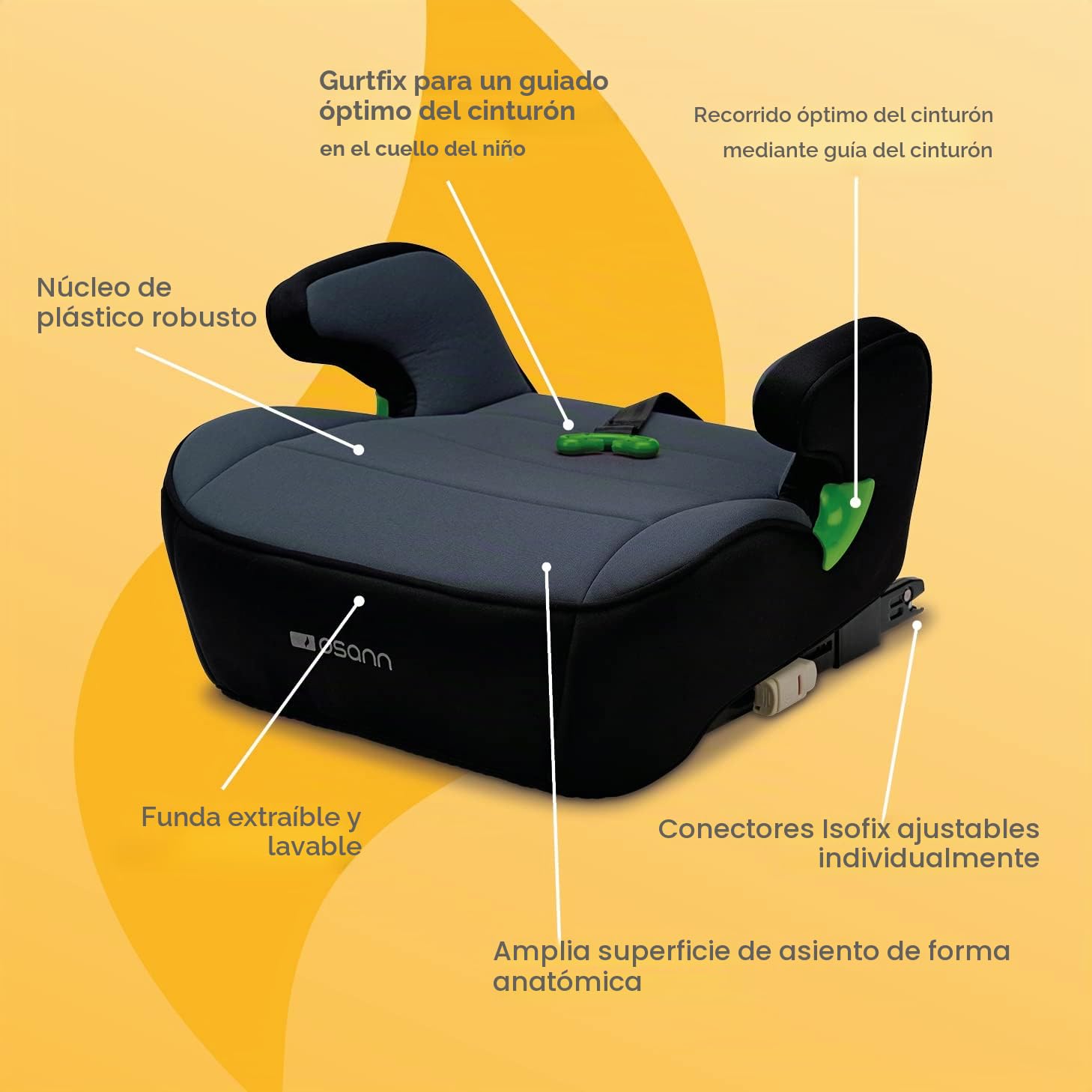 Osann Junior Isofix - Asiento elevador para niños (126-150 cm), color negro
