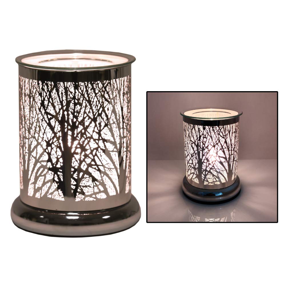 Electric Wax Tart Melt Burner Lamp with Touch Control Scented Fragrance Aroma Warmer - Forest Silhouette Design 16cm