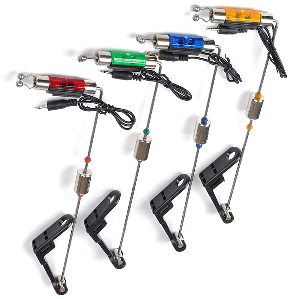 Lot de 4 indicateurs de touche lumineux pour pêche à la carpe avec poignée rigide