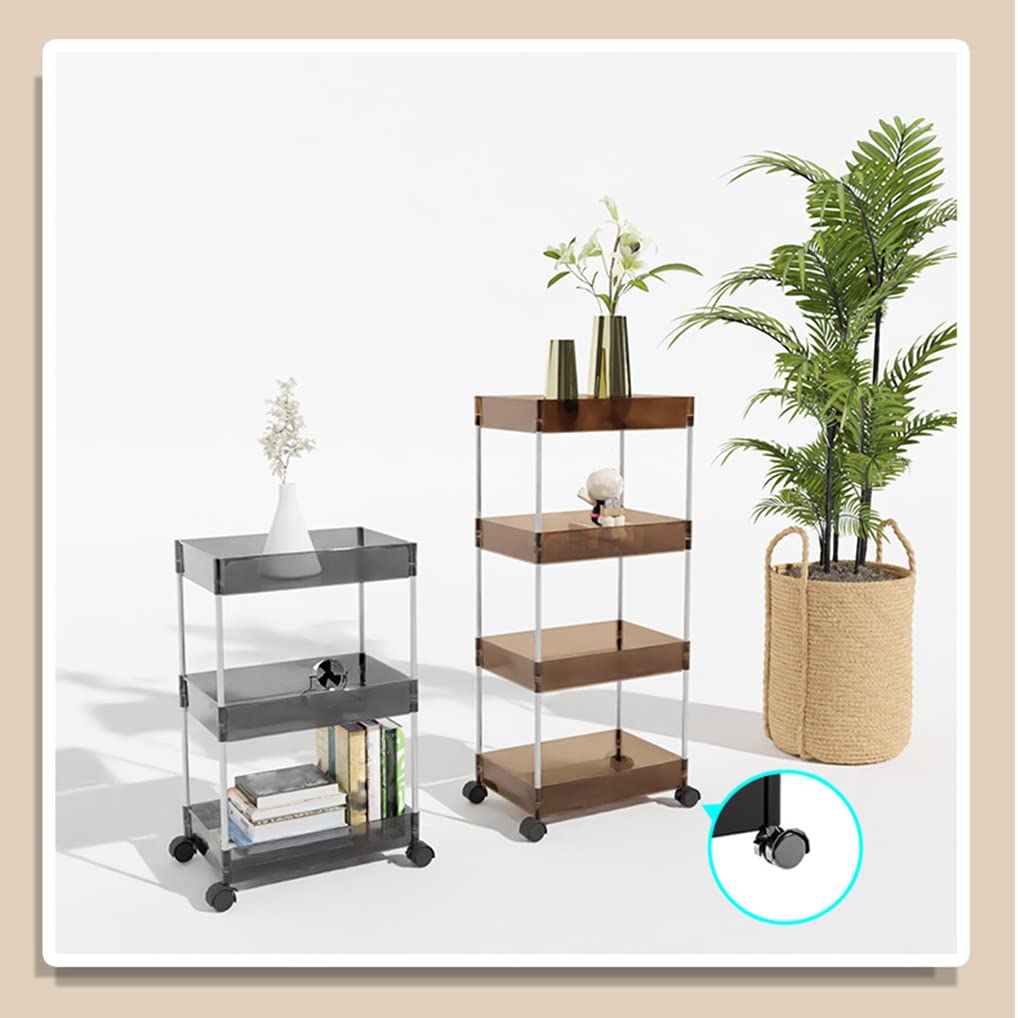 Rollwagen mit feststellbaren Rädern, 4 Etagen, Allzweckregal für Badezimmer, Waschküche, Speisekammer, Küche und Büro, schlankes Design, Kunststoff, transparent braun