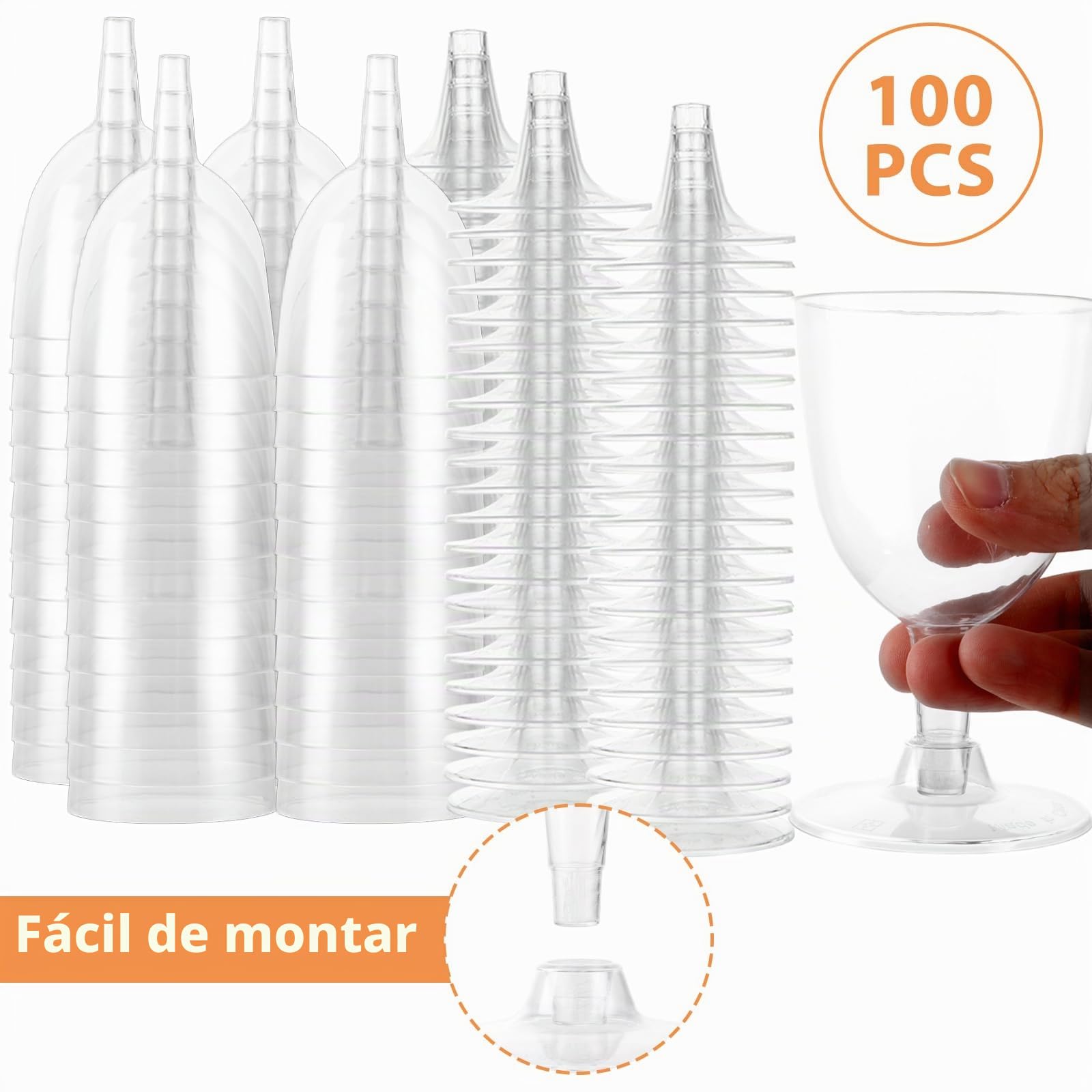 APACALI 100 copas de vino de plástico, 150 ml, copas de vino transparentes con tallo para bodas, cumpleaños, picnics