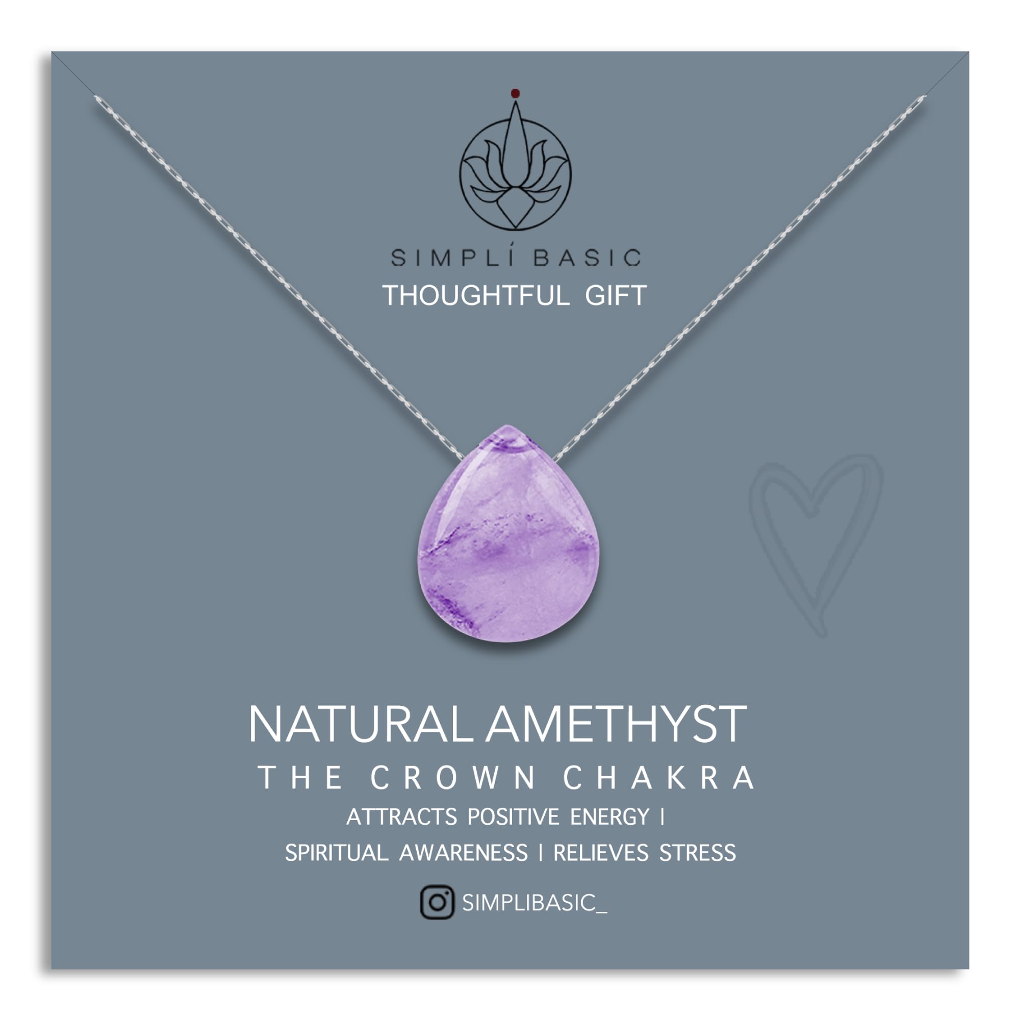 SIMPLÍ BASIC ORĀ SilverFloating Amethyst Stone Pendant Necklace/Silver Jewellery for Women/Natural Healing Stone Charm/Presented in Gift Box