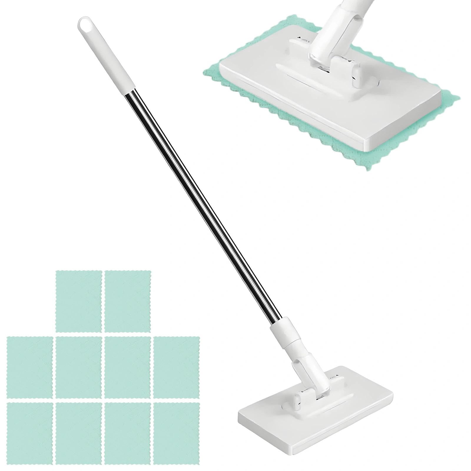 Jieshepr White Lazy Mop Clip On Dust Mop Magic - Hands Free Snap Grip Mini Mops With 360° Rotating Head, Includes Reusable Cloths, Wet And Dry Sweeper Mops For Floor Wall Window Cleaning