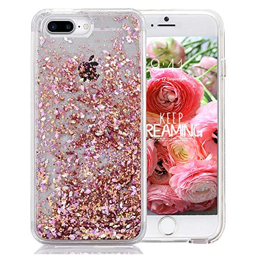 iPhone 7 Plus Glitter Case, NOKEA Hard Rubber Flowing Liquid Floating Luxury Bling Glitter Sparkle Flexible Protective Shell Bumper Case Cover for iPhone 7 Plus 5.5inch (Rose Gold#6)