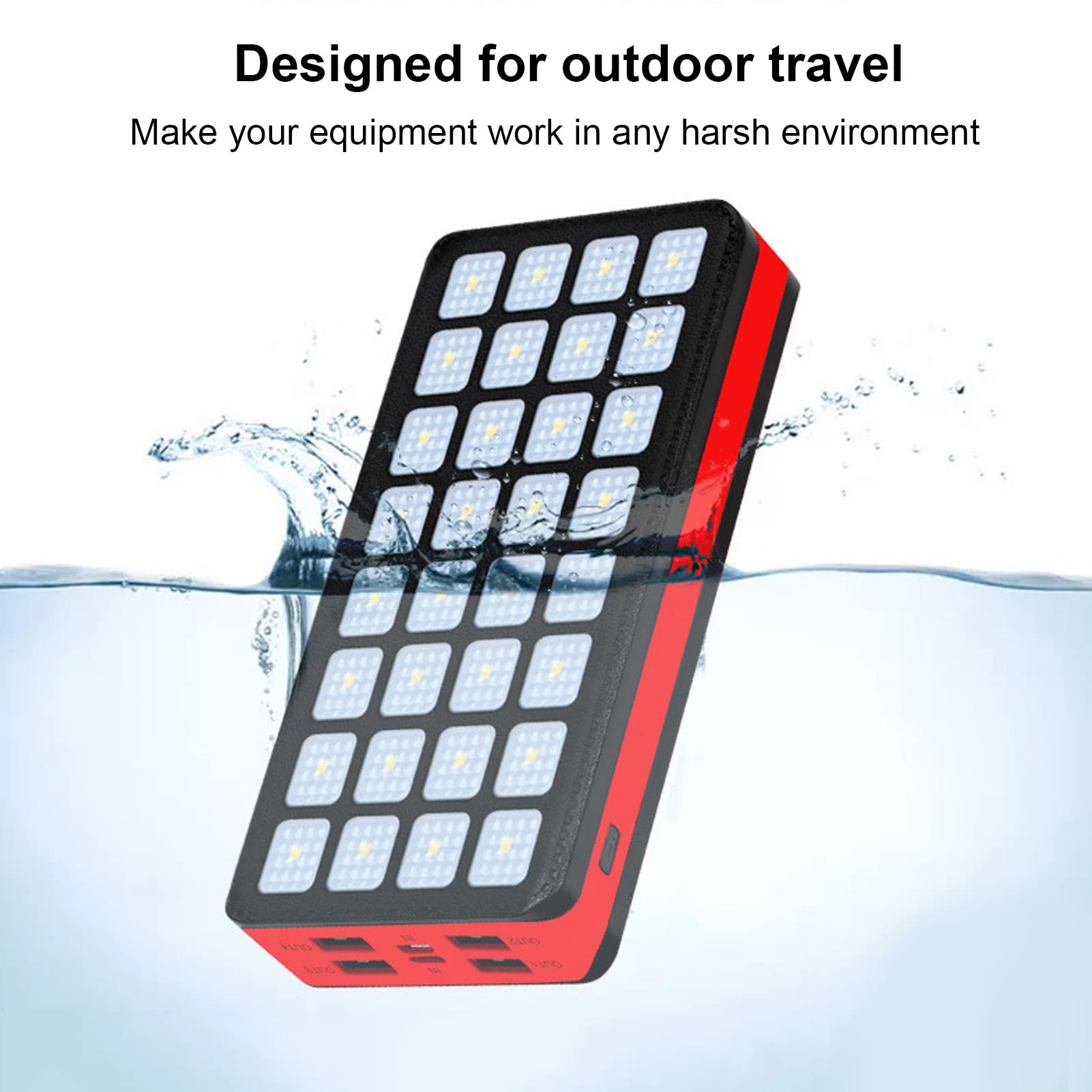 Cocoarm Banque d'énergie Solaire Chargeur Portable Batterie Externe 30000 MAh Batterie Polymère 4 Ports USB 32 Lumière LED Double Entrée pour Camping Randonnée Voyage Utilisation d'urgence