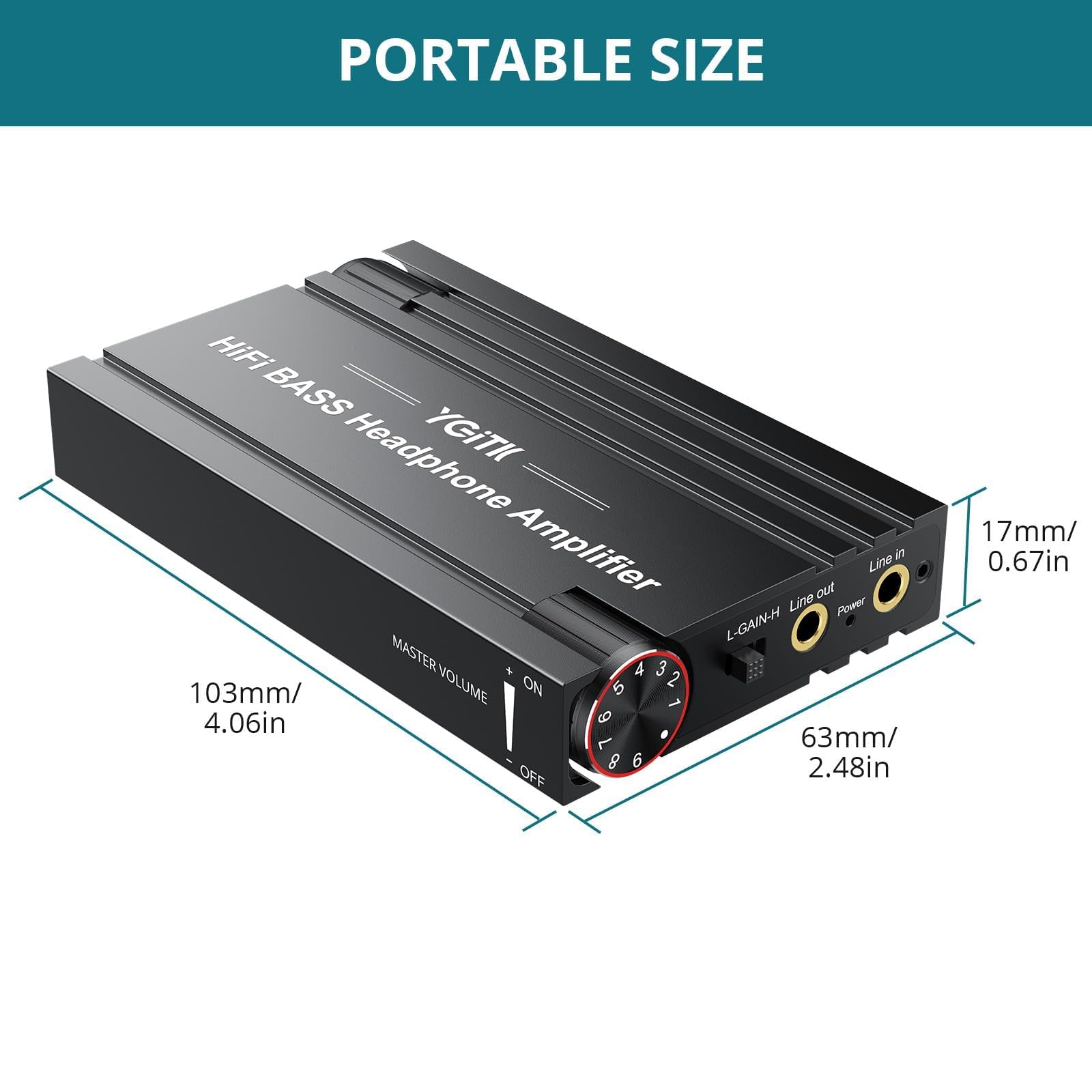 Amplificador de auriculares con perilla de graves HiFi Amp 16-600Ω interruptor de ganancia | Auriculares con cable para escritorio, juegos y música con dispositivos de 3.5 mm, carga USB-C y carcasa de aluminio
