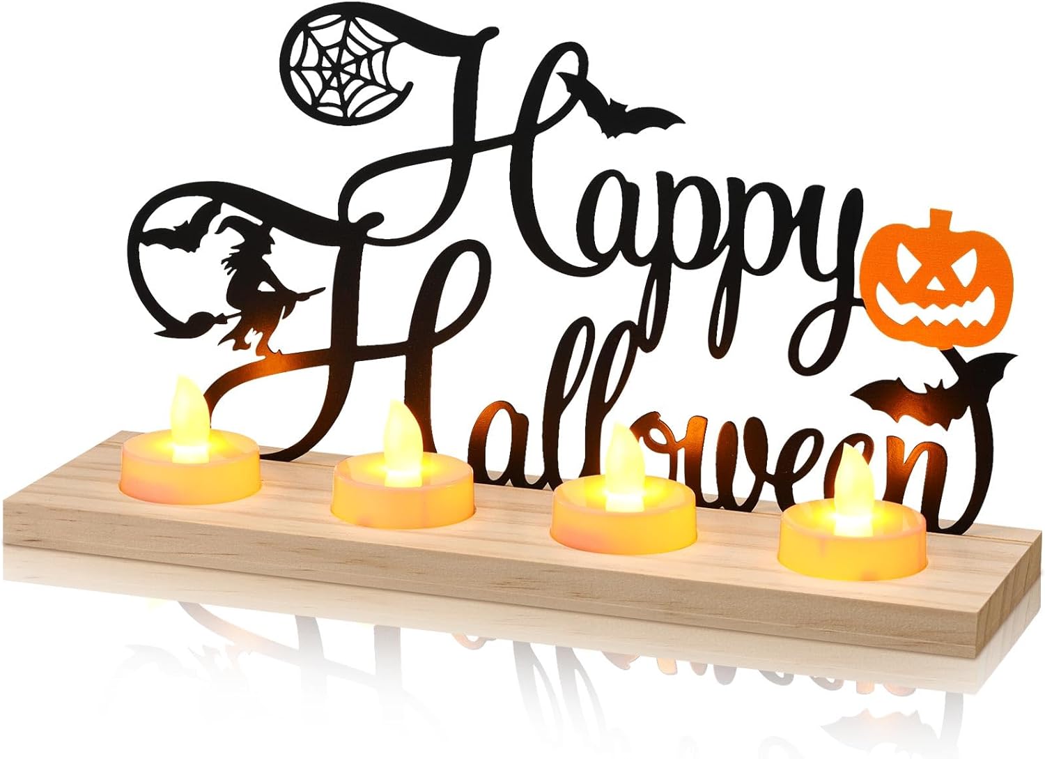 happy halloween sign flameless tea light candle stand table centerpiece decoration with lighted table halloween candle holder decoration return gifts for festival holiday happy halloween black