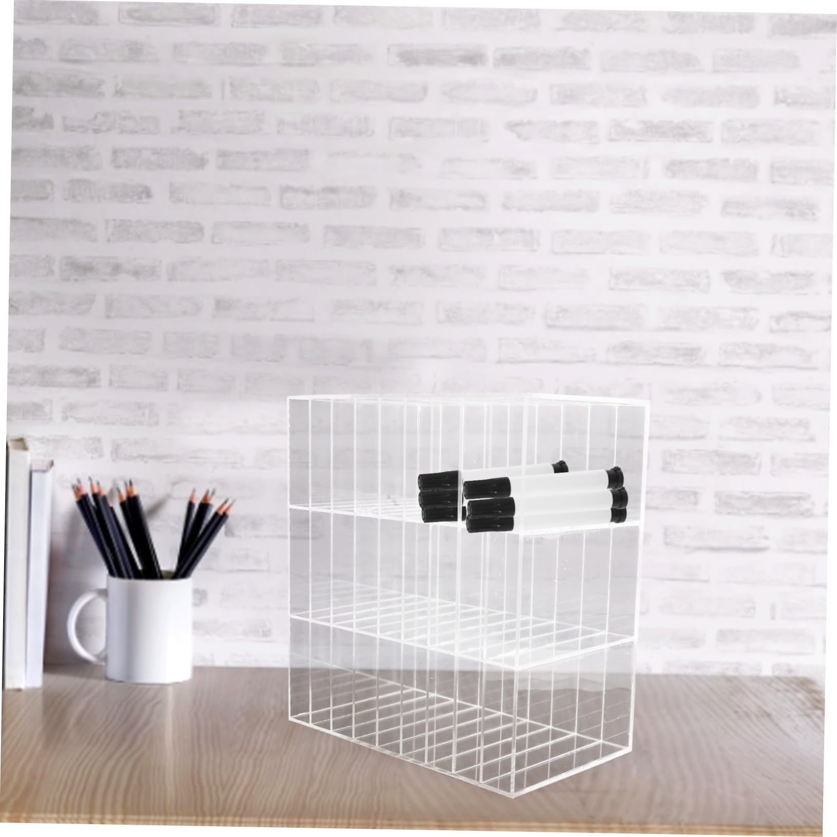 Mikikit Portapenne da Tavolo in Acrilico Organizzatore per Pennarelli Portatile Portapenne da Scrivania Decorativo per Casa e Scuola