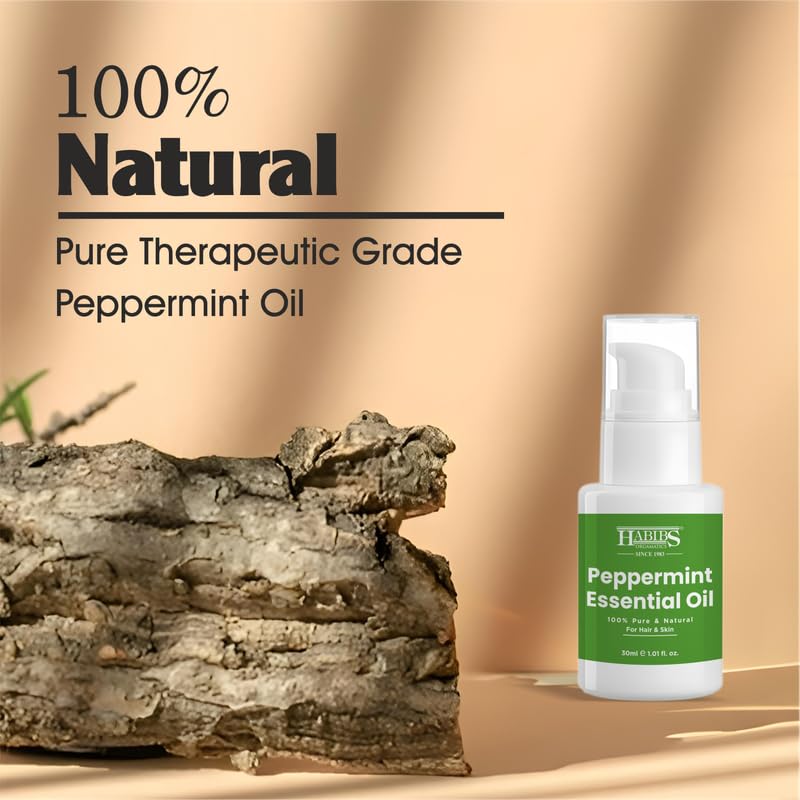 Image of Habibs Orgamatic Pure Peppermint Essential Oil - 100% Undiluted, Therapeutic Grade for Energy, Headaches & Digestion 30ML
