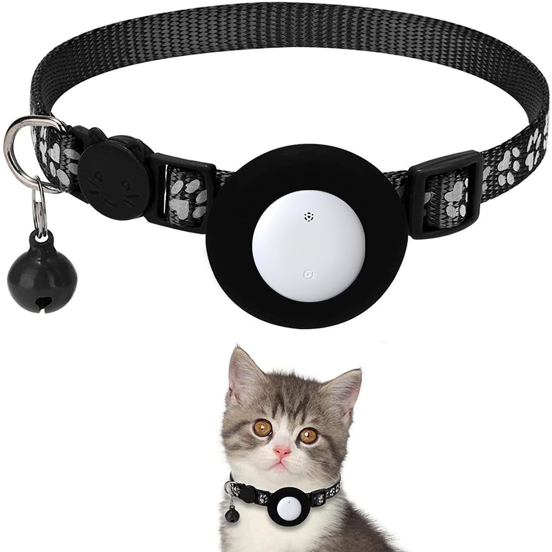 Rastreador GPS para gatos, sin necesidad de suscripción (solo para iOS), collar reflectante, localización de mascotas, función de localización integrada.