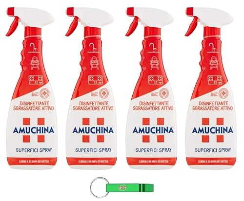 Amuchina Sgrassatore Attivo Superfici Spray desengrasante activo – Elimina hasta 100% grasa incrustada – Spray limpiador 750 ml + llavero Beni Culinari gratis