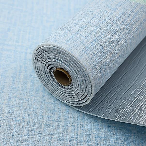 Image of Textured Linen Wallpaper for Walls Sticker Roll (10 Pcs) I 3D Foam Wallpaper for Full Wall, Furniture I Fabric, Waterproof, Large (Light Blue; 10 Pieces of 3 Meter x 0.7 Meter Each)