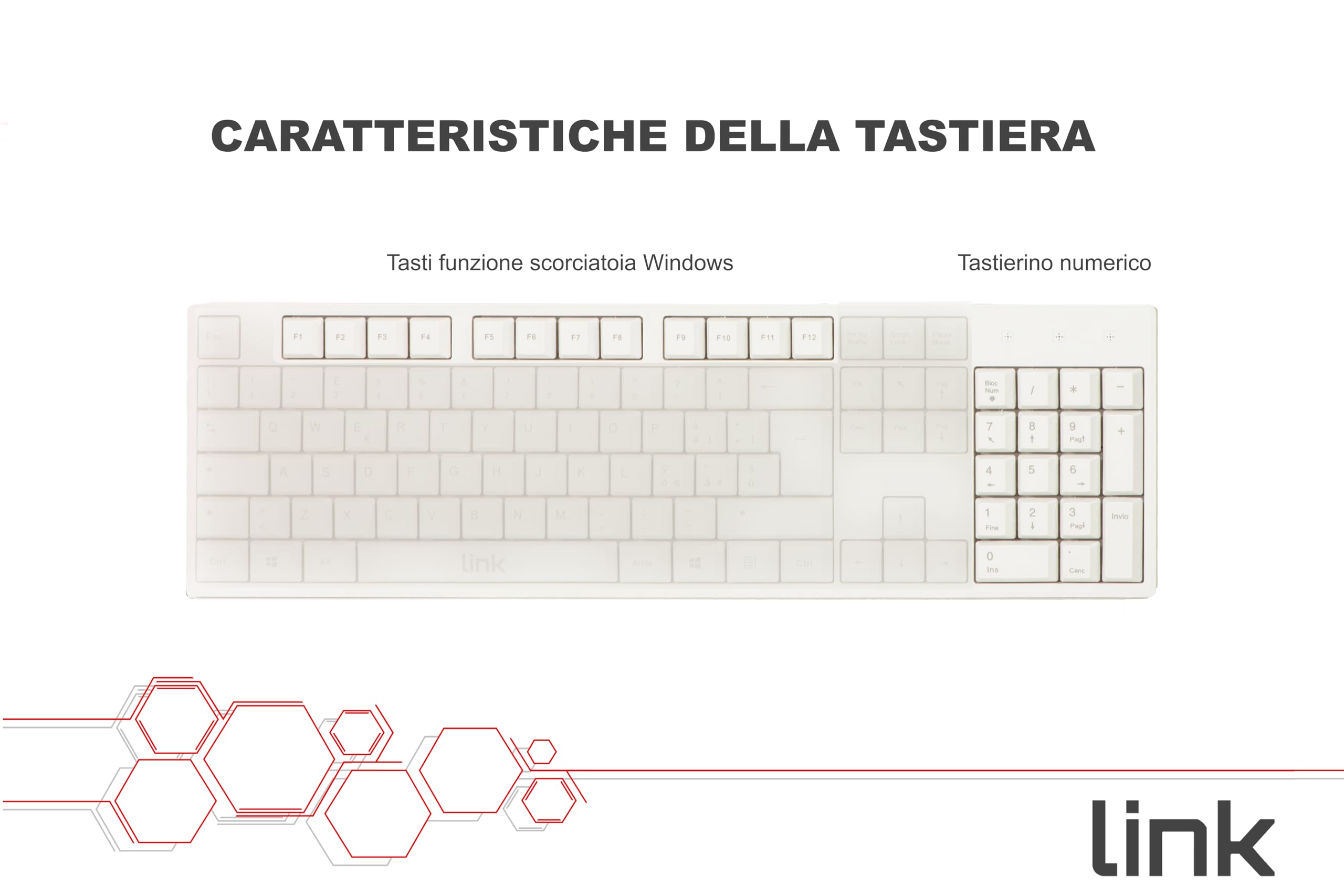 LINK Tastiera Italiana 105 Tasti Colore Bianco CONNETTORE USB