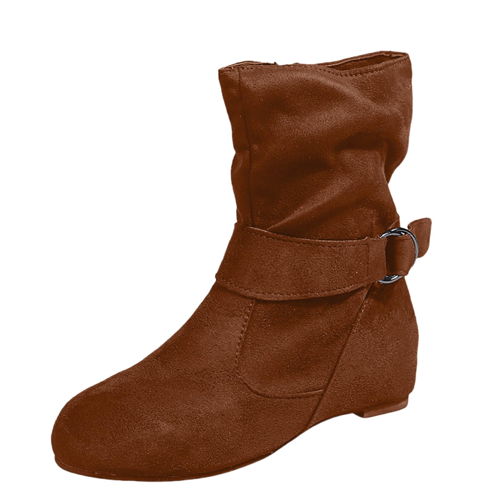 Slouch Boots for Women Low Heel Round Toe Ankle Boots Classic Retro Western Short Booties Slip On Zipper
