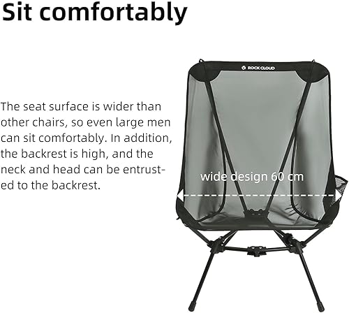 Miniatura 5 de ROCK CLOUD Paquete de 2 sillas de camping portátiles, sillas plegables ultraligeras, compactas para exteriores, tamaño grande, para campamento,