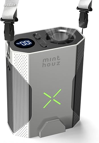 Minthouz Ventilador portátil, clip de cintura manos libres y ventilador de cuello con ajuste de 100 velocidades, flujo de aire fuerte de 36000 RPM,