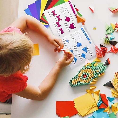 Miniatura 5 de Kit de origami para niños, 120 hojas de papel de origami con libro de instrucciones (idioma español no garantizado), cuadrado de 6 x 6 pulgadas,