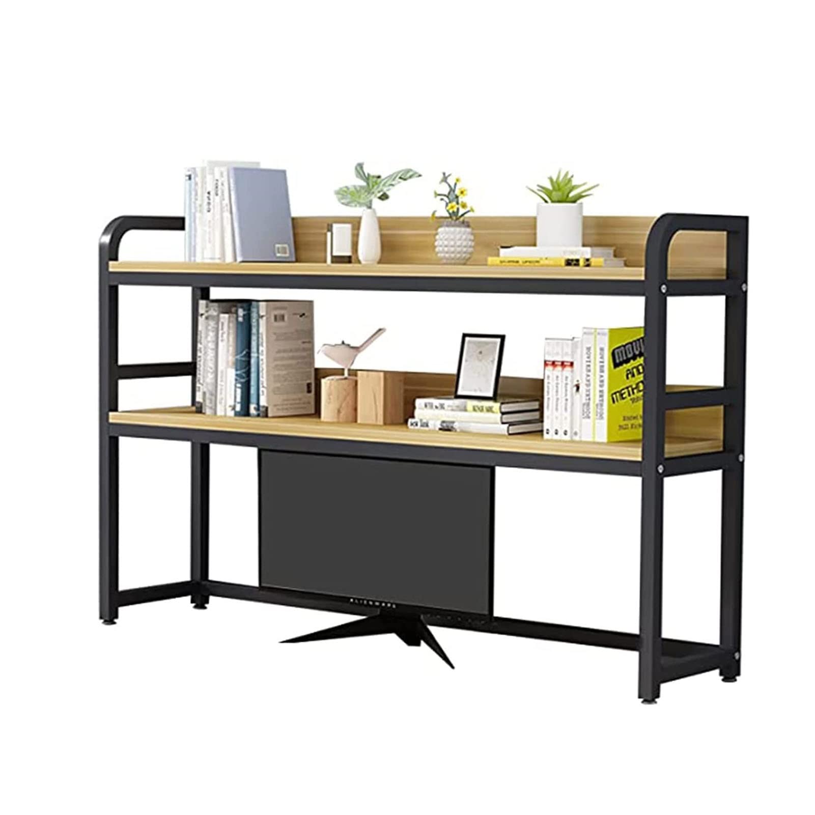 ASerZenith Desktop Organizer 2-Tier Desktop Organizer Organization Rack, Adjustable Vintage Computer Desk Storage Shelf, Wood and Metal Computer Desk Bookshelf,