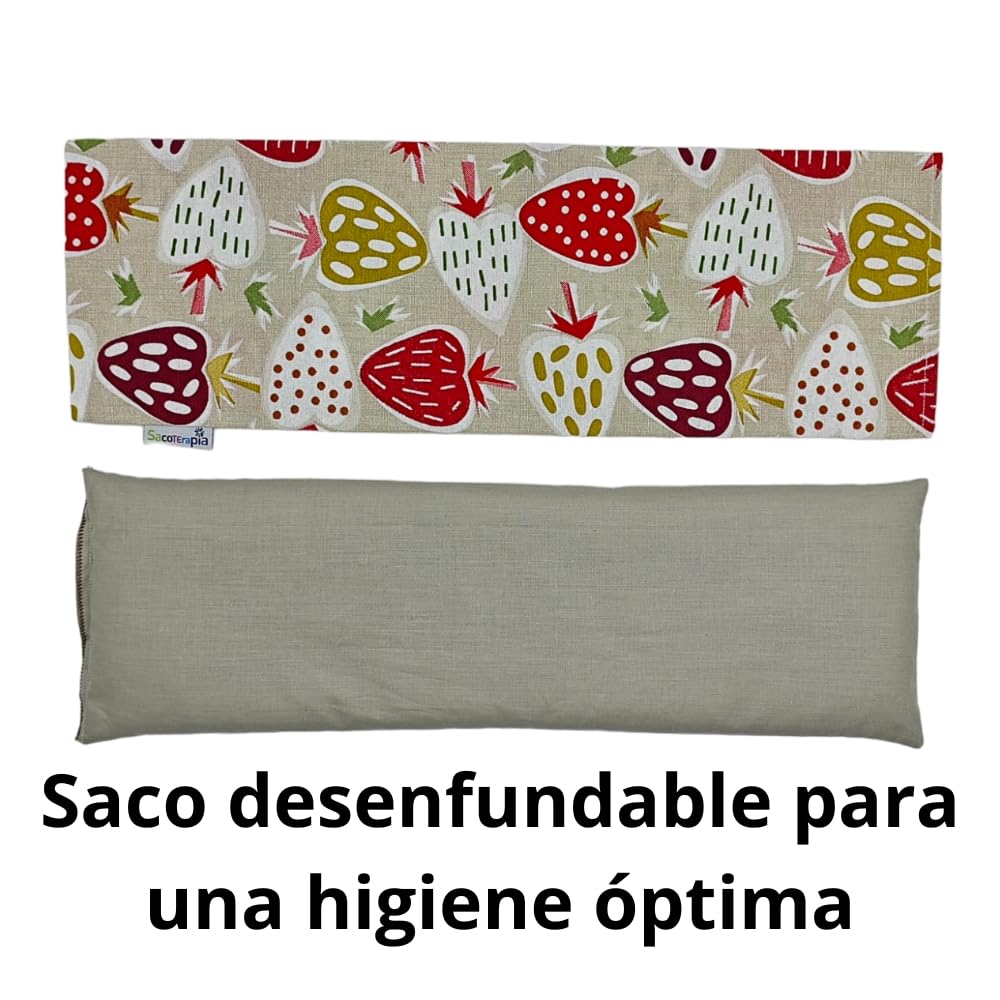Saco Térmico de Semillas para Microondas - 45 x 15 cm - Doble Uso Frío o Calor - Alivio Natural para Cólicos y Dolor Muscular - Relleno de Trigo y Lavanda - Estampado Fresas - SACOTERAPIA
