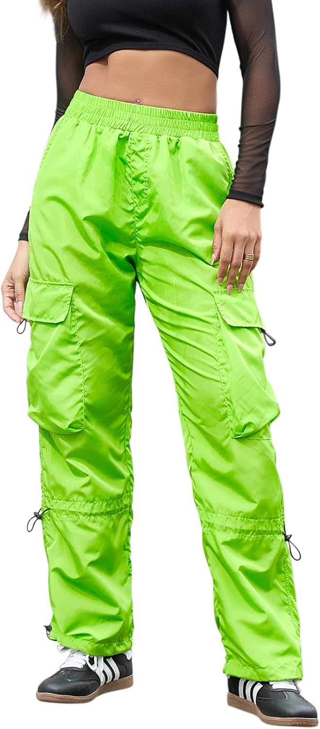 Perfashion Parachute Pants Woman Drawstring Baggy Cargo Pant Rave Concert Outfits Quick Dry Jogger Sweatpants