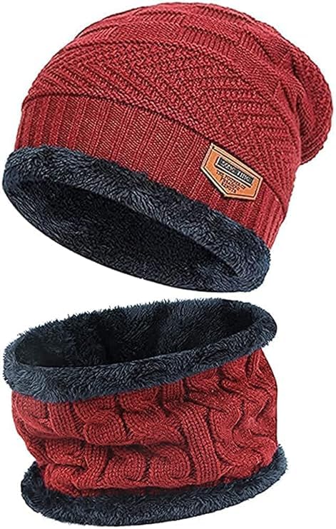 Winter Soft Warm Woolen Beanie Cap with Inside Fur & Scarf Snow-Proof Knitted Cap Set for Men & Women Cozy Winter Hat with Neck Warmer-picture-18