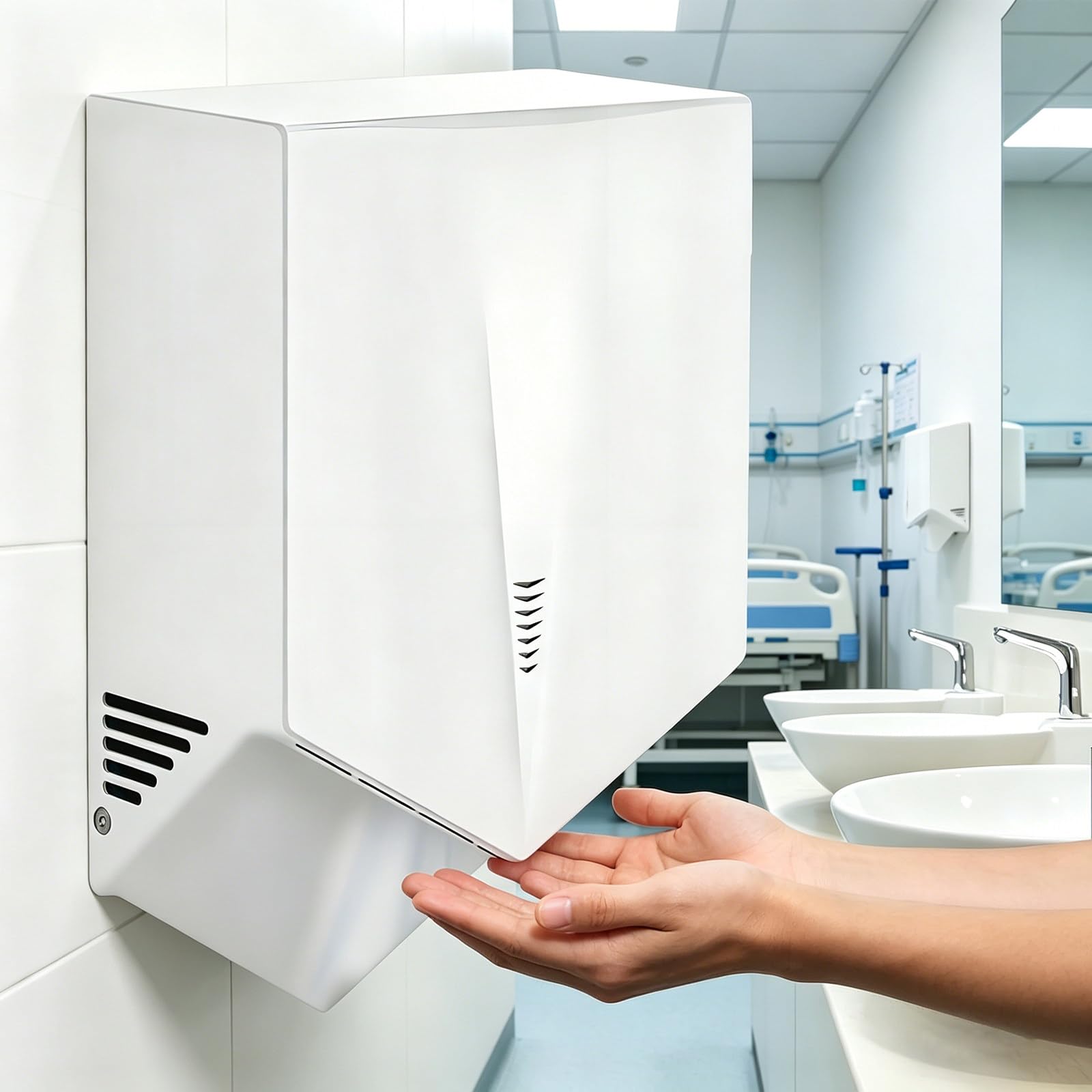 Asciugamani elettrico, sensore automatico da 1500 W, asciugatura igienica senza contatto, velocità dell'aria 100 m/s, asciugatura rapida 7-10 secondi, ideale per bagni pubblici, uso commerciale