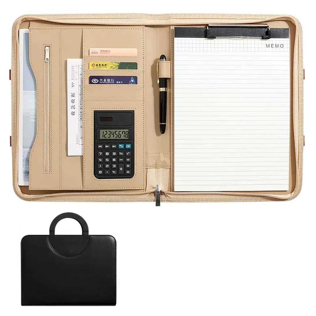 Schreibmappe A4 Klemmbrettmappe Portfolios Padfolio Binder Professioneller Reise-Organizer aus Kunstleder mit Griff für Tablet-Dokumente, Ordner, Visitenkarten