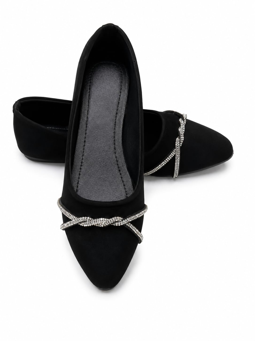 Women’s Stylish Black Bellies for Women | Rhinestone Strap Pointed Toe Flats | Comfortable Slip-On Ballet Shoes Casual Dress Footwear for Girls & Women | Soft Cushioned Flat Sandals (Black)-image-19
