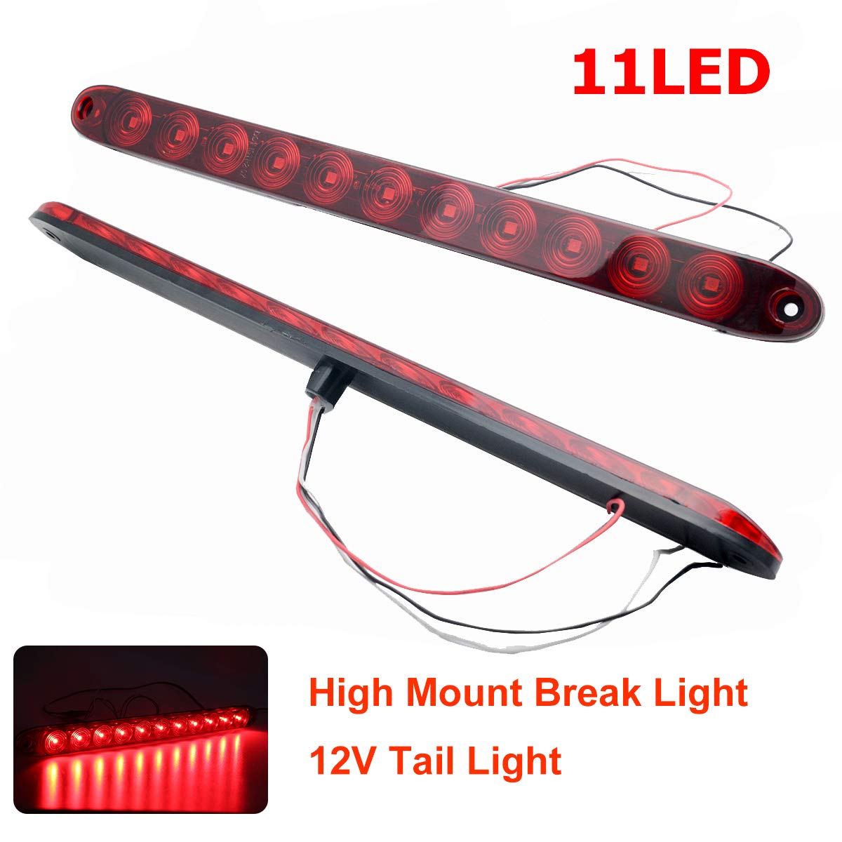 Riloer 2PCS 15 inches 11 Red LED Trailer Light Bar, IP67 Waterproof for Park Brake Turn Signal Running Tail Light Bar Truck Trailer Marker ID Bar