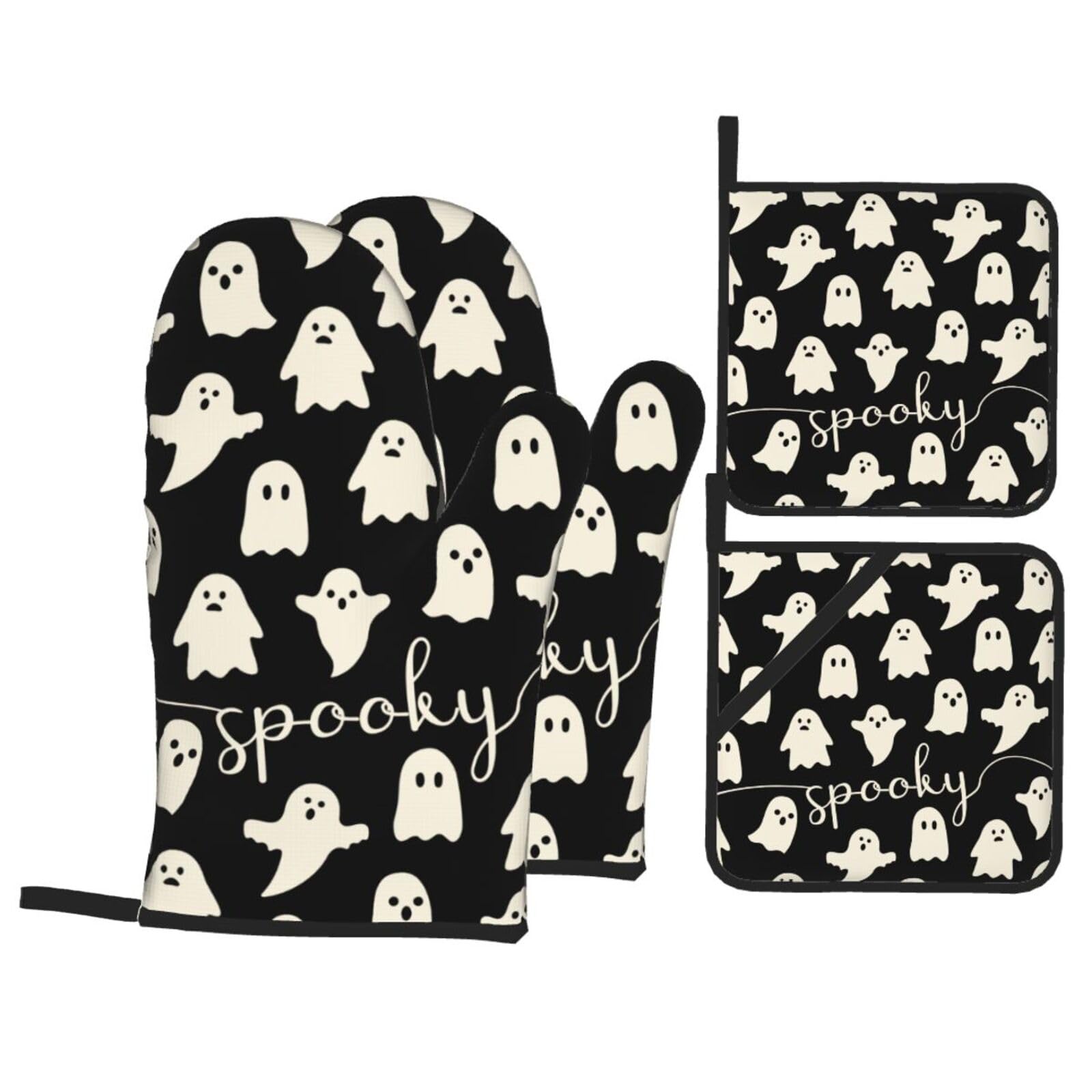 Halloween Ghost Oven Mitts and Pot Holders Sets 4 Pack