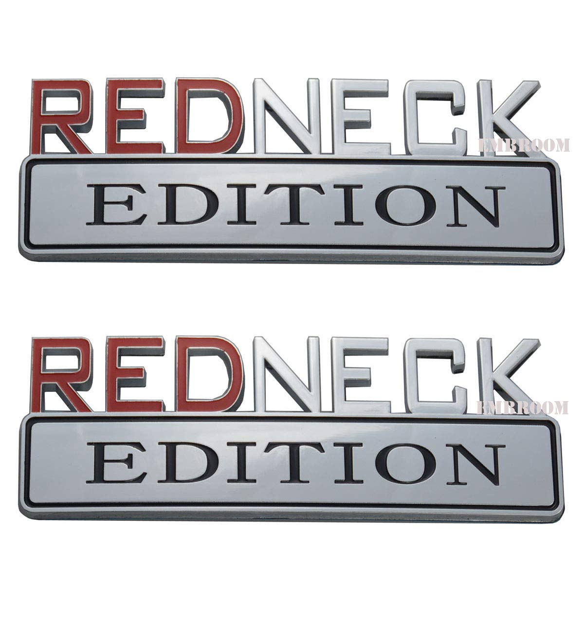 2-Pack "REDNECK EDITION" Chrome & Red Decal Stickers - Large 7" Emblem For Car, Truck, Tailgate